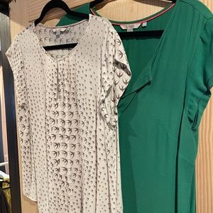 Boden silk ravello tops deep sea green and white and grey swallows